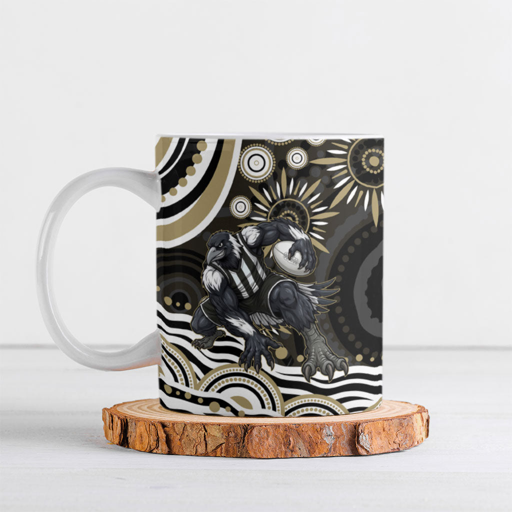 Personalized Collingwood Magpies Football Ceramic Mug Aboriginal Dot Art - Dreamtime Football Mascot