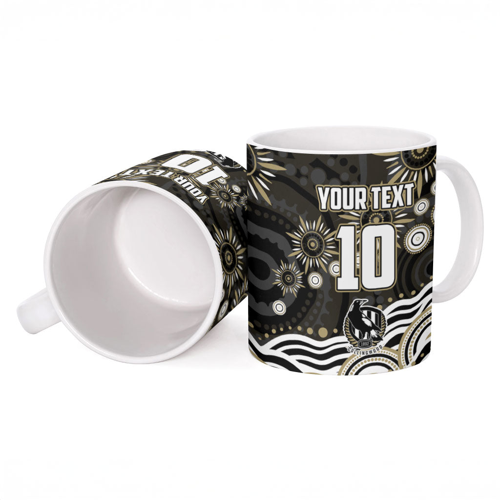 Personalized Collingwood Magpies Football Ceramic Mug Aboriginal Dot Art - Dreamtime Football Mascot