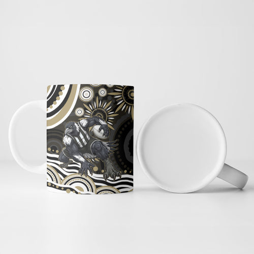 Personalized Collingwood Magpies Football Ceramic Mug Aboriginal Dot Art - Dreamtime Football Mascot