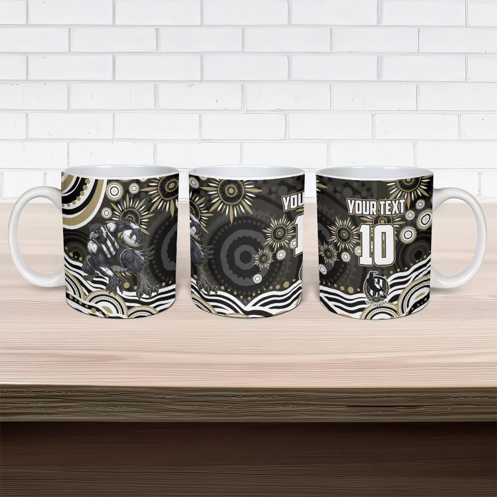 Personalized Collingwood Magpies Football Ceramic Mug Aboriginal Dot Art - Dreamtime Football Mascot