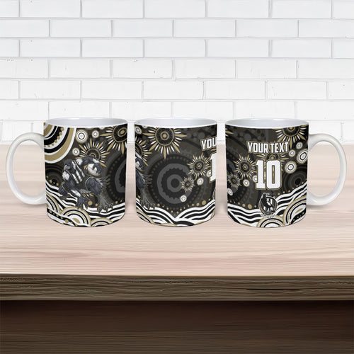 Personalized Collingwood Magpies Football Ceramic Mug Aboriginal Dot Art - Dreamtime Football Mascot