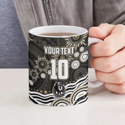 Personalized Collingwood Magpies Football Ceramic Mug Aboriginal Dot Art - Dreamtime Football Mascot