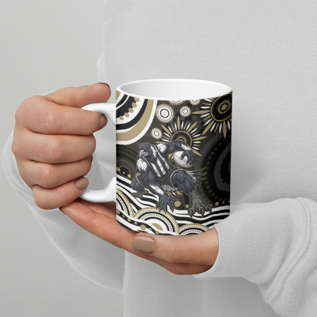Personalized Collingwood Magpies Football Ceramic Mug Aboriginal Dot Art - Dreamtime Football Mascot