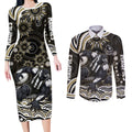 Personalized Collingwood Magpies Football Couples Matching Long Sleeve Bodycon Dress and Long Sleeve Button Shirt Aboriginal Dot Art - Dreamtime Football Mascot