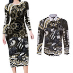 Personalized Collingwood Magpies Football Couples Matching Long Sleeve Bodycon Dress and Long Sleeve Button Shirt Aboriginal Dot Art - Dreamtime Football Mascot