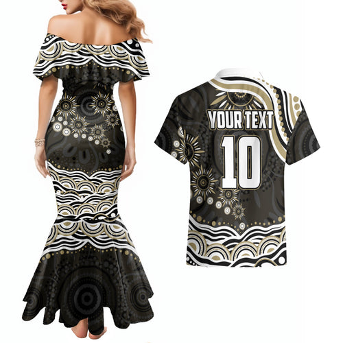 Personalized Collingwood Magpies Football Couples Matching Mermaid Dress and Hawaiian Shirt Aboriginal Dot Art - Dreamtime Football Mascot