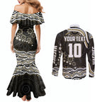 Personalized Collingwood Magpies Football Couples Matching Mermaid Dress and Long Sleeve Button Shirt Aboriginal Dot Art - Dreamtime Football Mascot