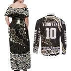 Personalized Collingwood Magpies Football Couples Matching Off Shoulder Maxi Dress and Long Sleeve Button Shirt Aboriginal Dot Art - Dreamtime Football Mascot