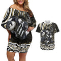 Personalized Collingwood Magpies Football Couples Matching Off Shoulder Short Dress and Hawaiian Shirt Aboriginal Dot Art - Dreamtime Football Mascot