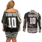 Personalized Collingwood Magpies Football Couples Matching Off Shoulder Short Dress and Long Sleeve Button Shirt Aboriginal Dot Art - Dreamtime Football Mascot