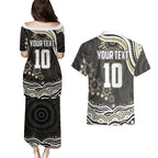Personalized Collingwood Magpies Football Couples Matching Puletasi and Hawaiian Shirt Aboriginal Dot Art - Dreamtime Football Mascot