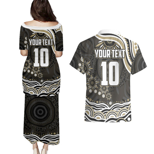 Personalized Collingwood Magpies Football Couples Matching Puletasi and Hawaiian Shirt Aboriginal Dot Art - Dreamtime Football Mascot