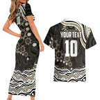 Personalized Collingwood Magpies Football Couples Matching Short Sleeve Bodycon Dress and Hawaiian Shirt Aboriginal Dot Art - Dreamtime Football Mascot
