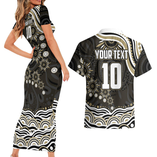Personalized Collingwood Magpies Football Couples Matching Short Sleeve Bodycon Dress and Hawaiian Shirt Aboriginal Dot Art - Dreamtime Football Mascot
