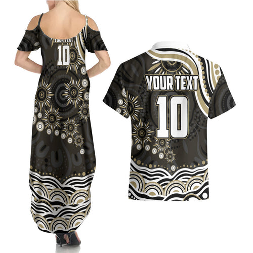 Personalized Collingwood Magpies Football Couples Matching Summer Maxi Dress and Hawaiian Shirt Aboriginal Dot Art - Dreamtime Football Mascot
