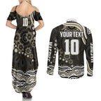 Personalized Collingwood Magpies Football Couples Matching Summer Maxi Dress and Long Sleeve Button Shirt Aboriginal Dot Art - Dreamtime Football Mascot