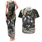 Personalized Collingwood Magpies Football Couples Matching Tank Maxi Dress and Hawaiian Shirt Aboriginal Dot Art - Dreamtime Football Mascot
