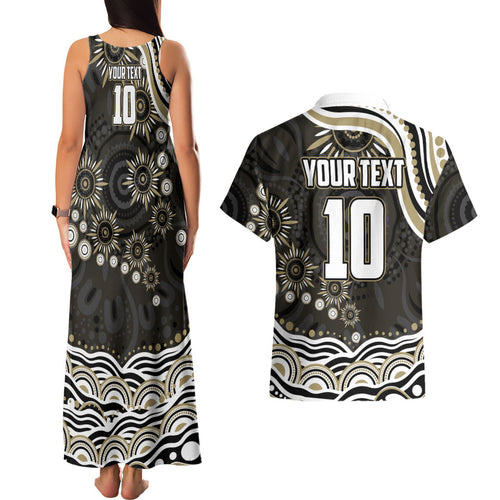Personalized Collingwood Magpies Football Couples Matching Tank Maxi Dress and Hawaiian Shirt Aboriginal Dot Art - Dreamtime Football Mascot
