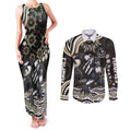 Personalized Collingwood Magpies Football Couples Matching Tank Maxi Dress and Long Sleeve Button Shirt Aboriginal Dot Art - Dreamtime Football Mascot