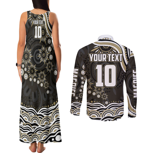 Personalized Collingwood Magpies Football Couples Matching Tank Maxi Dress and Long Sleeve Button Shirt Aboriginal Dot Art - Dreamtime Football Mascot