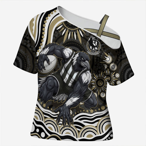 Personalized Collingwood Magpies Football Cross Shoulder Shirt Aboriginal Dot Art - Dreamtime Football Mascot