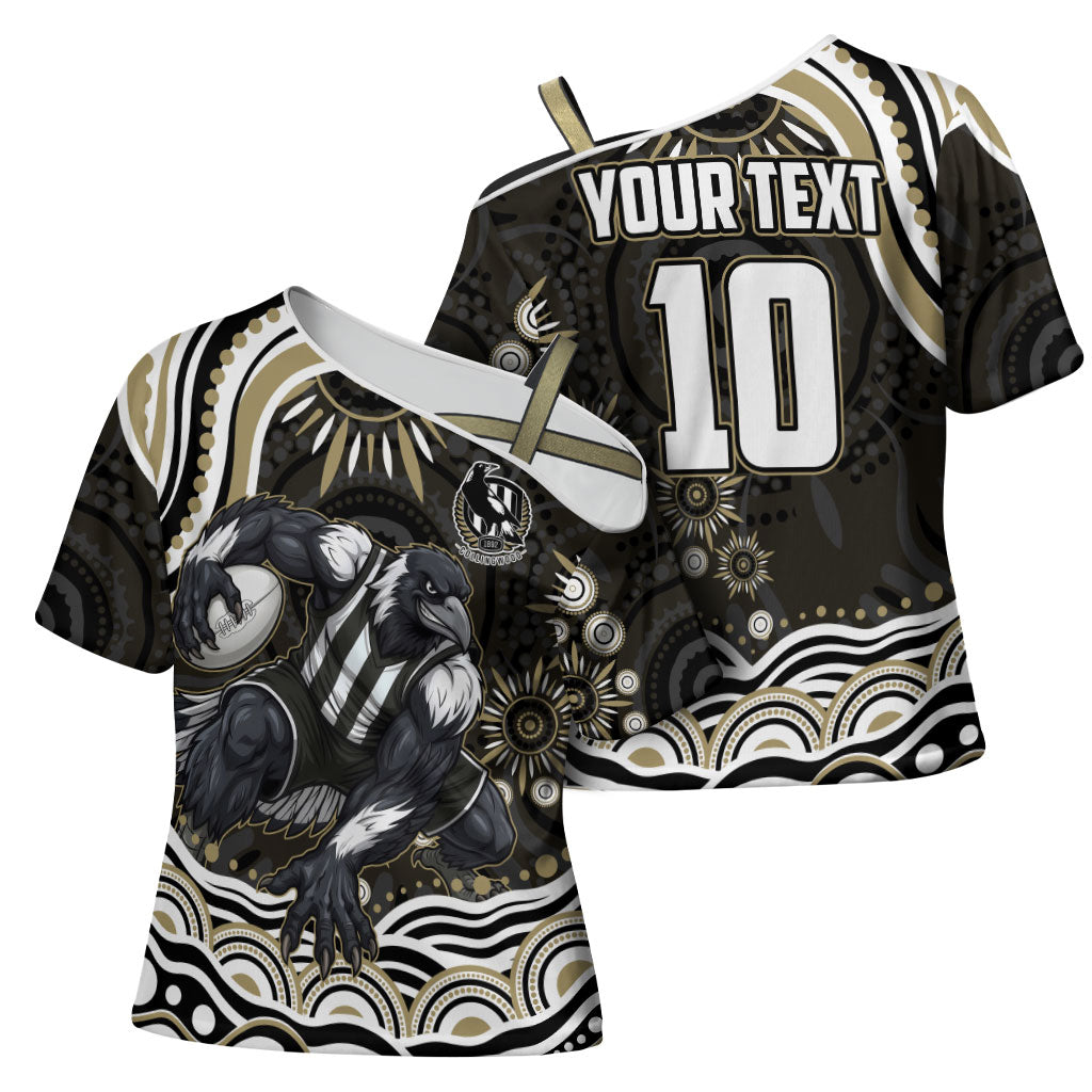Personalized Collingwood Magpies Football Cross Shoulder Shirt Aboriginal Dot Art - Dreamtime Football Mascot