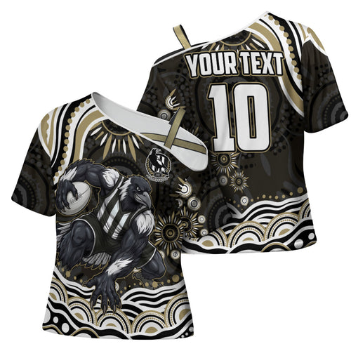 Personalized Collingwood Magpies Football Cross Shoulder Shirt Aboriginal Dot Art - Dreamtime Football Mascot