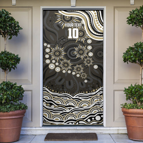Personalized Collingwood Magpies Football Door Cover Aboriginal Dot Art - Dreamtime Football Mascot