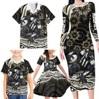 Personalized Collingwood Magpies Football Family Matching Long Sleeve Bodycon Dress and Hawaiian Shirt Aboriginal Dot Art - Dreamtime Football Mascot