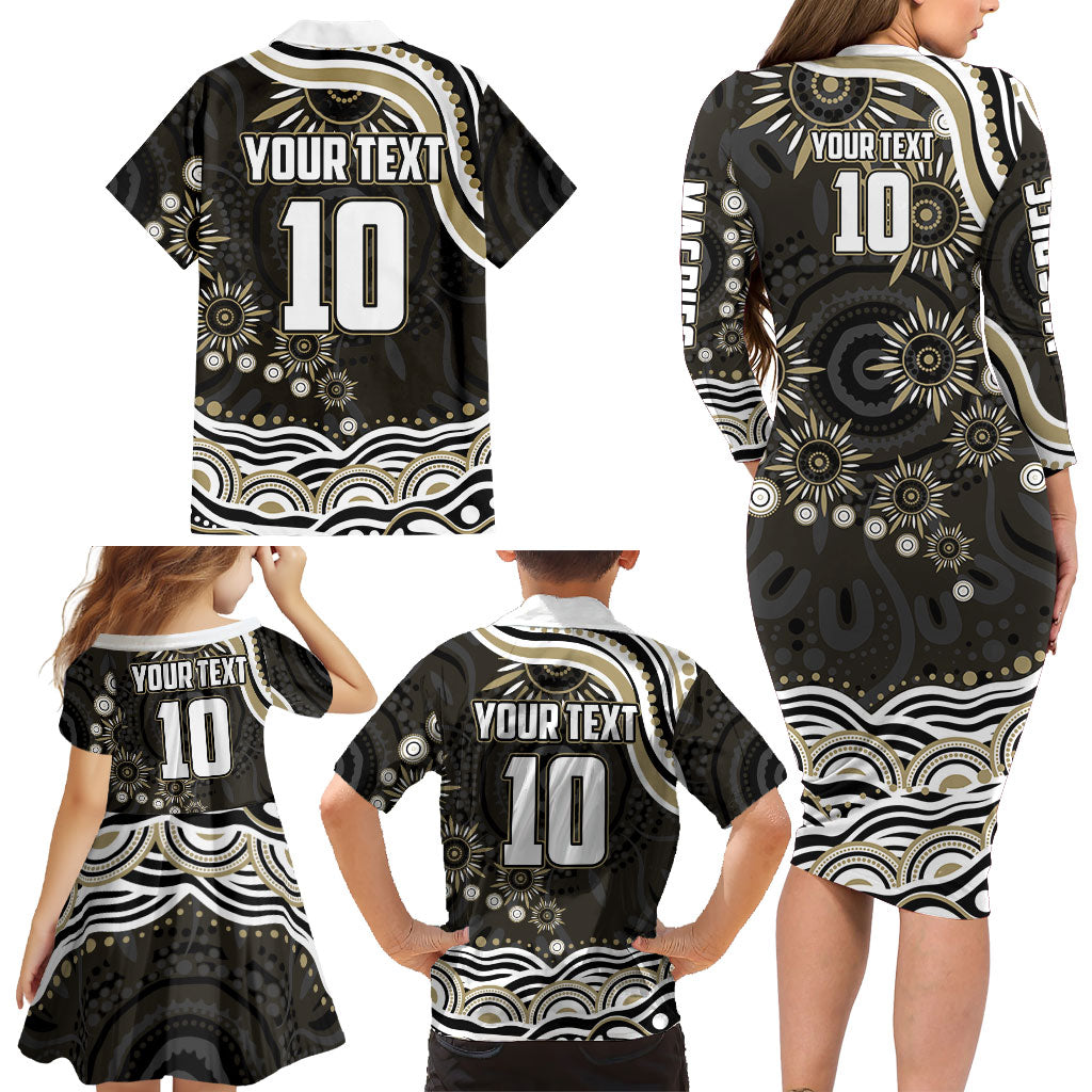 Personalized Collingwood Magpies Football Family Matching Long Sleeve Bodycon Dress and Hawaiian Shirt Aboriginal Dot Art - Dreamtime Football Mascot