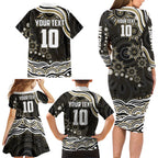 Personalized Collingwood Magpies Football Family Matching Long Sleeve Bodycon Dress and Hawaiian Shirt Aboriginal Dot Art - Dreamtime Football Mascot
