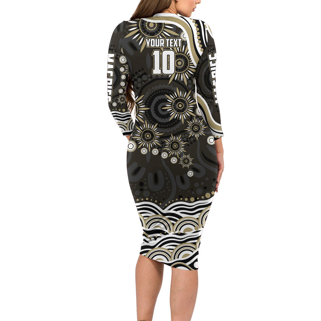 Personalized Collingwood Magpies Football Family Matching Long Sleeve Bodycon Dress and Hawaiian Shirt Aboriginal Dot Art - Dreamtime Football Mascot