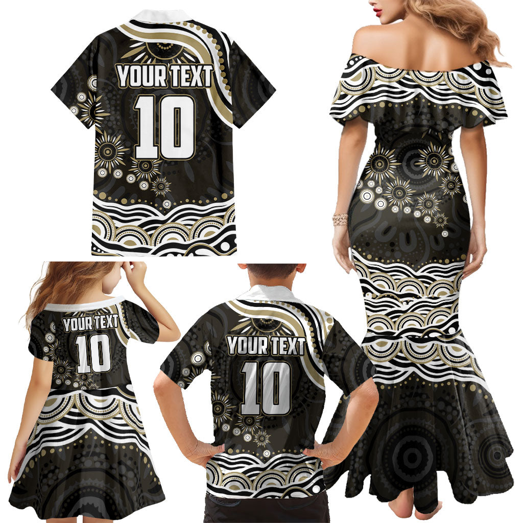 Personalized Collingwood Magpies Football Family Matching Mermaid Dress and Hawaiian Shirt Aboriginal Dot Art - Dreamtime Football Mascot