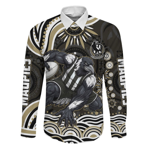 Personalized Collingwood Magpies Football Family Matching Mermaid Dress and Hawaiian Shirt Aboriginal Dot Art - Dreamtime Football Mascot
