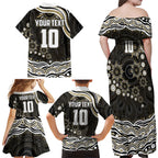Personalized Collingwood Magpies Football Family Matching Off Shoulder Maxi Dress and Hawaiian Shirt Aboriginal Dot Art - Dreamtime Football Mascot