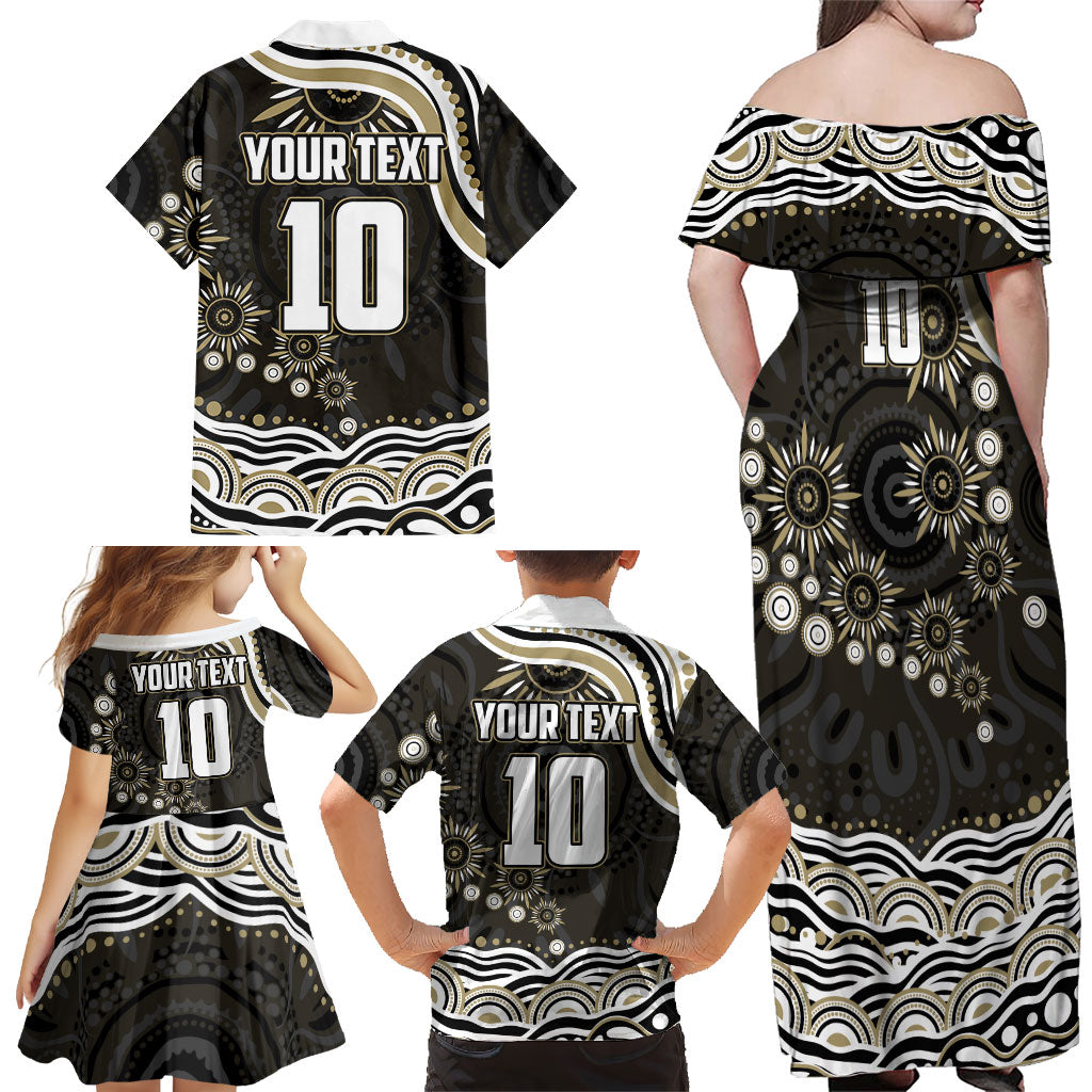 Personalized Collingwood Magpies Football Family Matching Off Shoulder Maxi Dress and Hawaiian Shirt Aboriginal Dot Art - Dreamtime Football Mascot