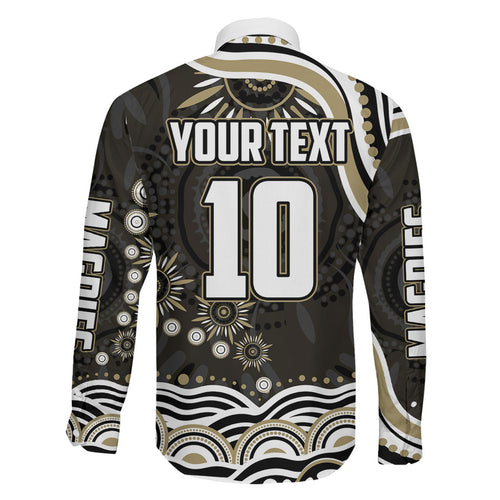 Personalized Collingwood Magpies Football Family Matching Off Shoulder Maxi Dress and Hawaiian Shirt Aboriginal Dot Art - Dreamtime Football Mascot