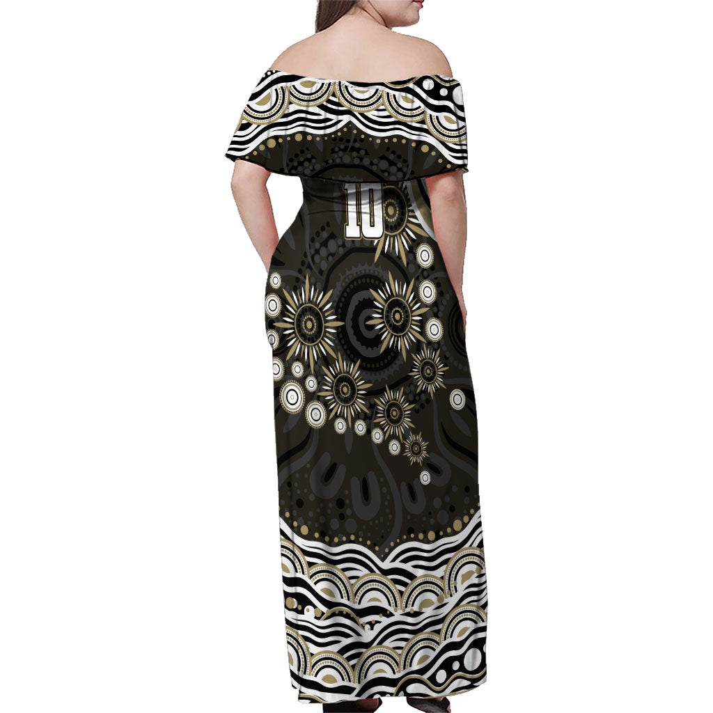 Personalized Collingwood Magpies Football Family Matching Off Shoulder Maxi Dress and Hawaiian Shirt Aboriginal Dot Art - Dreamtime Football Mascot