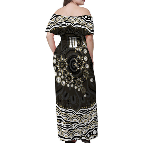 Personalized Collingwood Magpies Football Family Matching Off Shoulder Maxi Dress and Hawaiian Shirt Aboriginal Dot Art - Dreamtime Football Mascot
