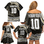 Personalized Collingwood Magpies Football Family Matching Off Shoulder Short Dress and Hawaiian Shirt Aboriginal Dot Art - Dreamtime Football Mascot