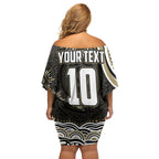 Personalized Collingwood Magpies Football Family Matching Off Shoulder Short Dress and Hawaiian Shirt Aboriginal Dot Art - Dreamtime Football Mascot