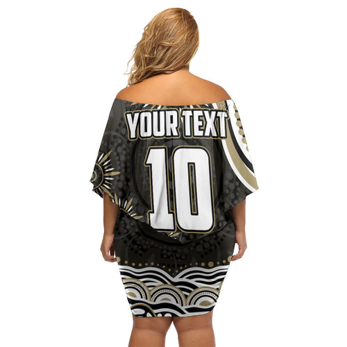 Personalized Collingwood Magpies Football Family Matching Off Shoulder Short Dress and Hawaiian Shirt Aboriginal Dot Art - Dreamtime Football Mascot