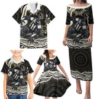 Personalized Collingwood Magpies Football Family Matching Puletasi and Hawaiian Shirt Aboriginal Dot Art - Dreamtime Football Mascot