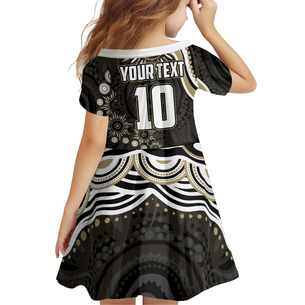 Personalized Collingwood Magpies Football Family Matching Puletasi and Hawaiian Shirt Aboriginal Dot Art - Dreamtime Football Mascot