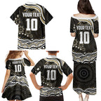 Personalized Collingwood Magpies Football Family Matching Puletasi and Hawaiian Shirt Aboriginal Dot Art - Dreamtime Football Mascot