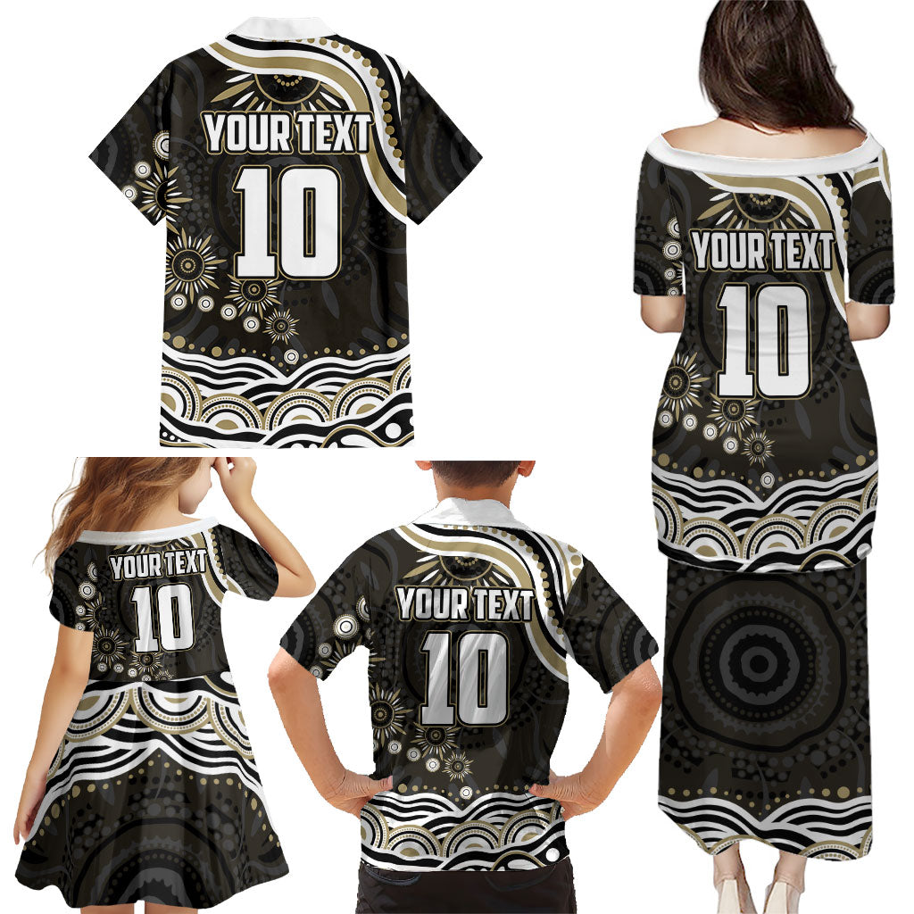 Personalized Collingwood Magpies Football Family Matching Puletasi and Hawaiian Shirt Aboriginal Dot Art - Dreamtime Football Mascot
