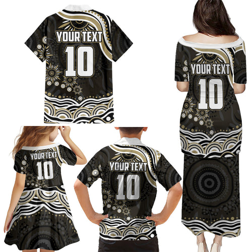 Personalized Collingwood Magpies Football Family Matching Puletasi and Hawaiian Shirt Aboriginal Dot Art - Dreamtime Football Mascot