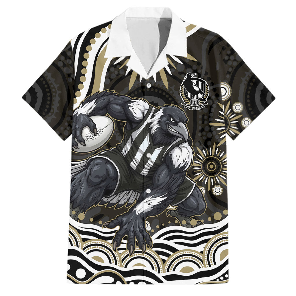 Personalized Collingwood Magpies Football Family Matching Puletasi and Hawaiian Shirt Aboriginal Dot Art - Dreamtime Football Mascot
