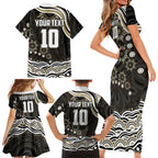 Personalized Collingwood Magpies Football Family Matching Short Sleeve Bodycon Dress and Hawaiian Shirt Aboriginal Dot Art - Dreamtime Football Mascot