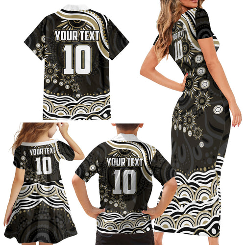 Personalized Collingwood Magpies Football Family Matching Short Sleeve Bodycon Dress and Hawaiian Shirt Aboriginal Dot Art - Dreamtime Football Mascot